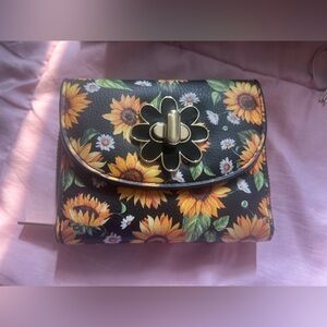 Sunflower Patterned Black and Yellow Women's Wallet